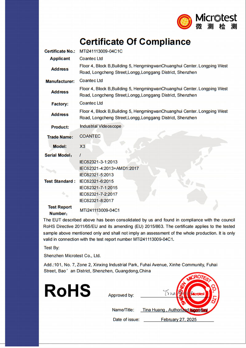 X3 RoHS Certificate